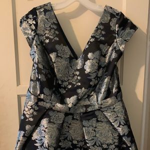 Oleg Cassini Metallic Brocade Off-The-Shoulder High-Low Mother of Bride Gown